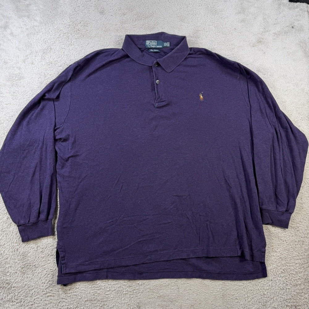Polo Ralph Lauren Shirt Mens 2XL Purple Pima Interlock Flesh Pony Long Sleeve